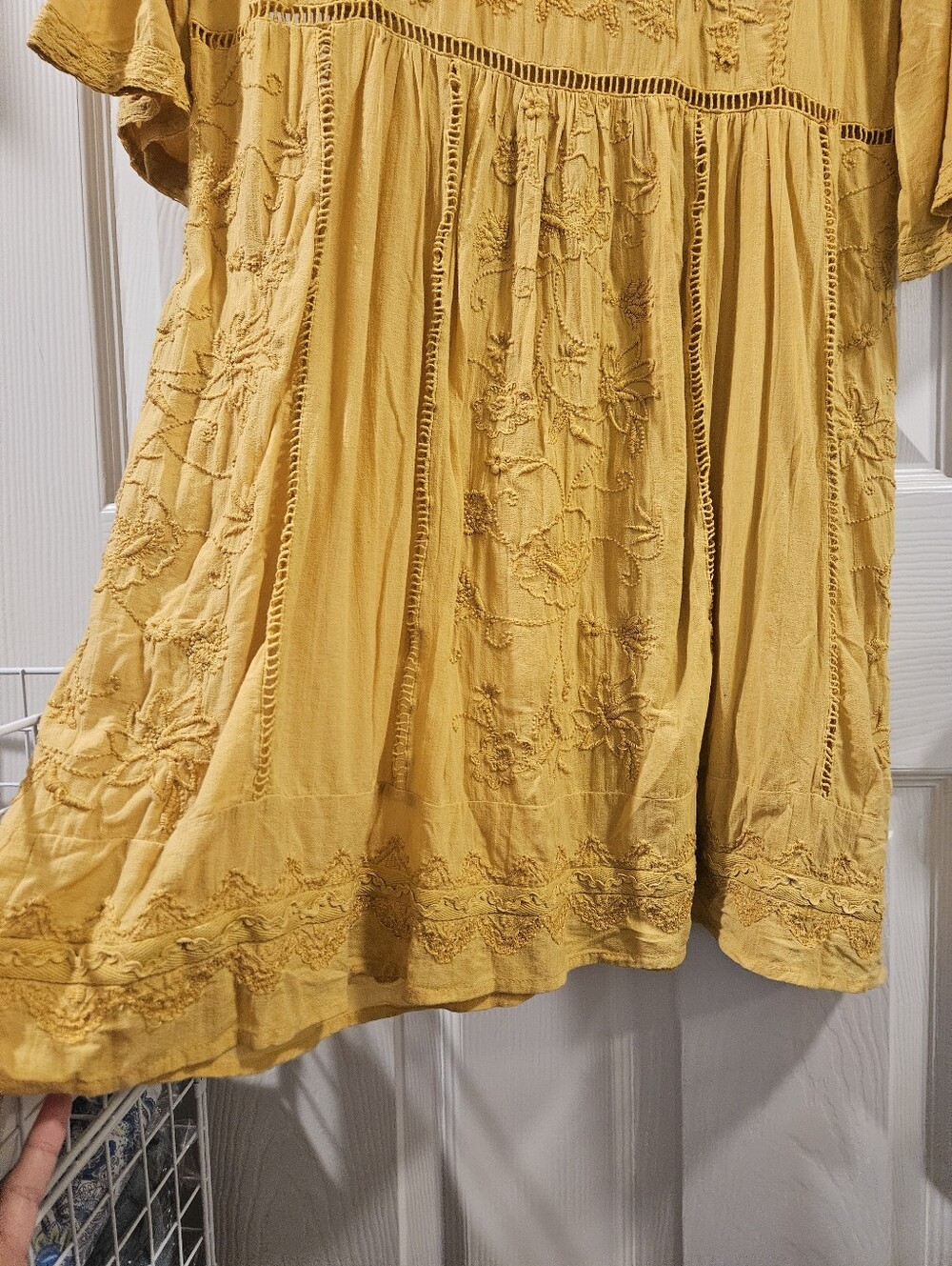 Anthropologie Mustard Yellow Embroidered Boho Dress - Picture 4 of 7